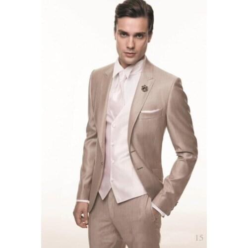 Custom Made Two Buttons Groom Tuxedos Peak Lapel Groomsmen Best Man Wedding Prom Dinner Suits (Jacket+Pants+Vest+Tie)