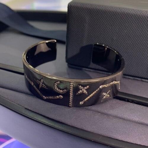 Brand 1:1Luxury Brand Bangle Black Dark Grey Constellation Open Cuff Women Zirconia Star Moon Bracelet Fashion Woman Jewelry