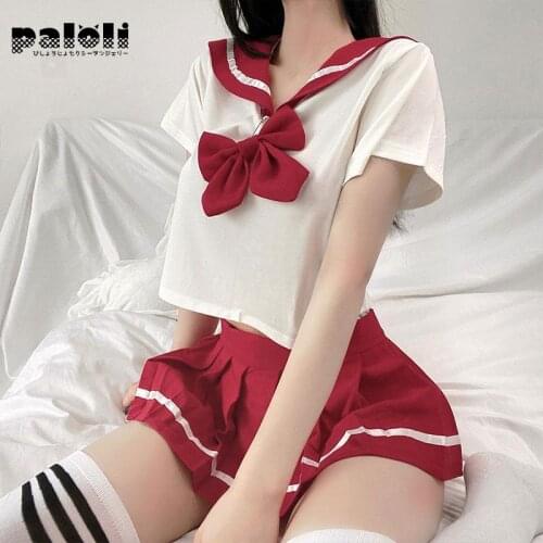 Japanese School Girl Uniform Blue and Red Student Cosplay Costume Sexy Pajamas Pleated Skirt for Sex Play Lingerie 2021 New