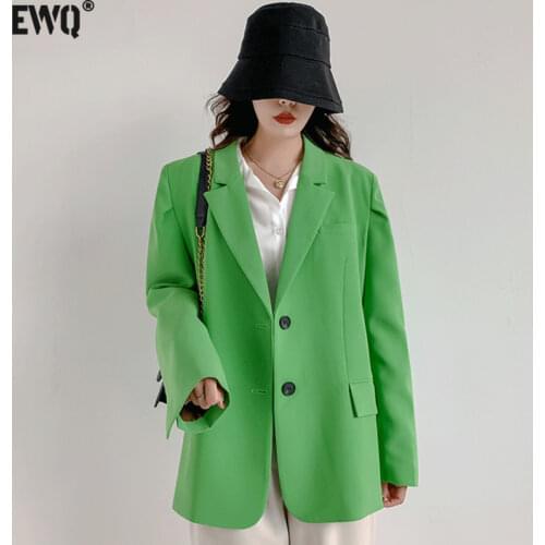 [EWQ] High-quality Office Lady Japanese Trend Student Coats Fashion Tide New Spring Autumn 2021 Suits Outwear Green Blazer QV171