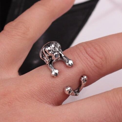 1 Pcs Of Fashionable Retro Bohemian Exaggerated Metal Animal Dog Open Ring Jewelry Gift Adjustable Size Unisex
