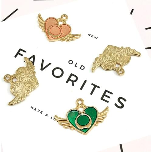 10pcs/lot Drops of Oil Love Wings Charms Jewelry Accessories Earring Headdress Enamel Pendant Accessories 31*21mm