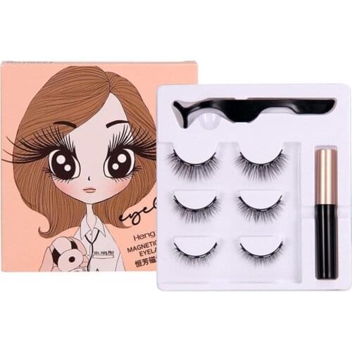 3pairs/set Magnetic False Eyelashes With Tweezer Liquid Magnets Makeup Tools Makeup Eyeliner Lasting Extension New Easy Nat B6E7