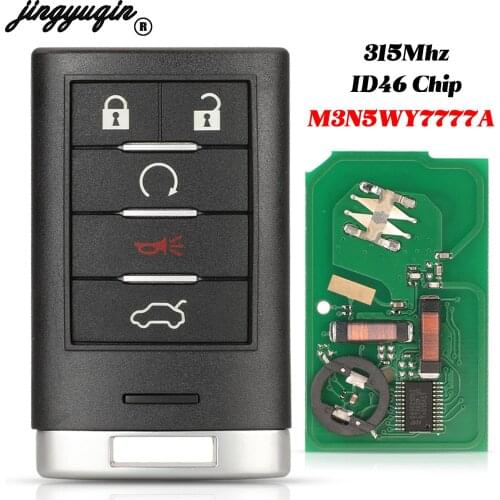 Jingyuqin 5 Button For Cadillac CTS STS 2008-2014 Fob 315MHz ID46 Chip M3N5WY7777A Smart Remote Control Car Key Uncut Balde