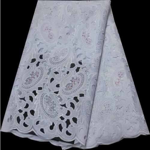 5yards/pc) High quality white hand cut African organza lace fabric with wonderful embroidery and stones for party dress CLP229