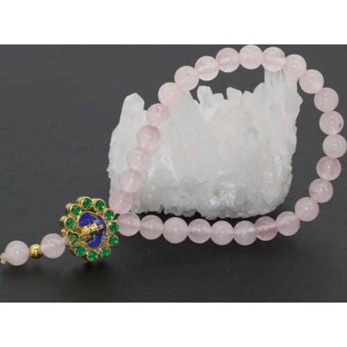 6mm Round Cute Pink Natural Stone Jades Chalcedony Beads Cloisonne Original Design Strand Bracelet Jewelry 7.5inch B2739