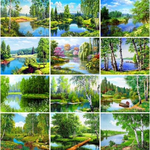 AZQSD 5d Diamond Painting Nature Cross Stitch Diamond Embroidery Tree Landscape Picture Of Rhinestones Home Decor Handmade