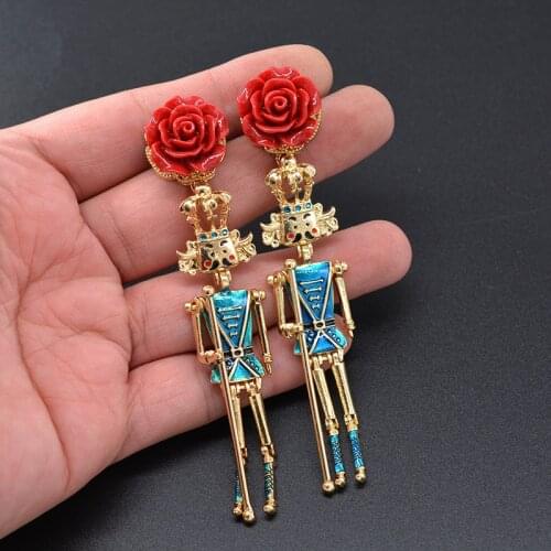 Baroque Style Vintage Palace Puppet Soldier Doll Flowers Drop Earrings For Women Fashion Jewelry