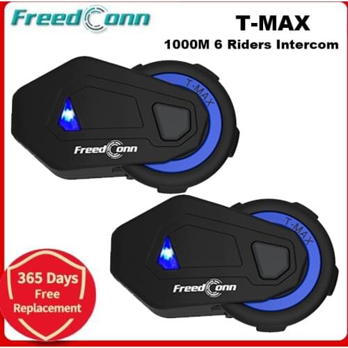 2 Sets T-MAX motorcycle helmet intercom 6 riders 1000M group intercom headset wireless BT interphone Bluetooth 4.1 FM Radio