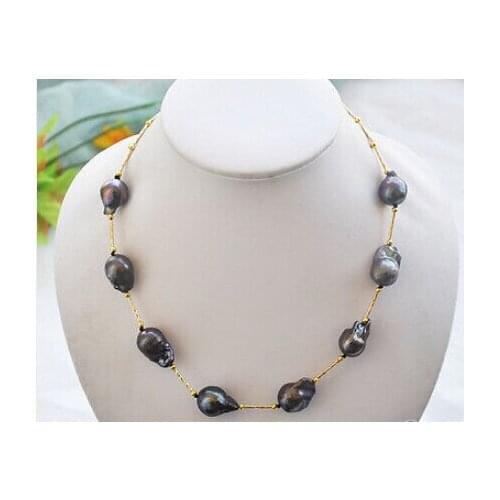 CB33 Beautiful 18" 20mm black BAROQUE KESHI REBORN PEARL NECKLACE