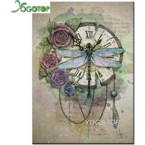 Retro Dragonfly clock Rose 5d Diy Diamond Painting Kit Full Drill Mosaic Sale Embroidery Cross Stitch Hobbies And Crafts YY1632