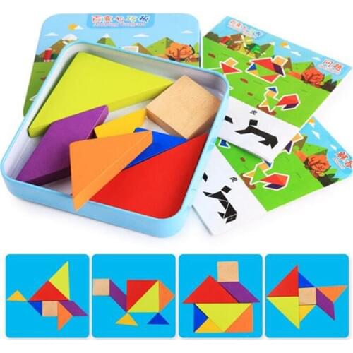 7pcs Wooden Puzzle Box Cognition Tangram Jigsaw Clever board Early Learning Education oyuncak Games for Kids Children