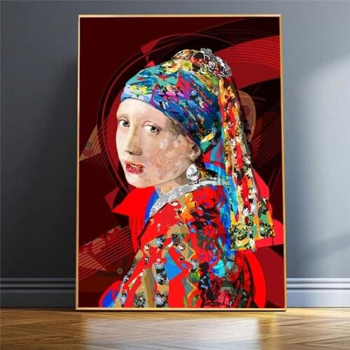 Girl With A Pearl Earring Parody Copy Art Print And Poster Abstract Watercolour Graffiti Wall Painting Room Decor Cuadros