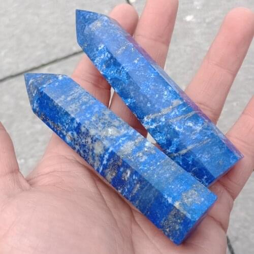 DHXYZB 2pcs 9-10cm natural Lapis lazuli wand point lasurite stone crystal tower mineral Specimen morion reiki healing home decor