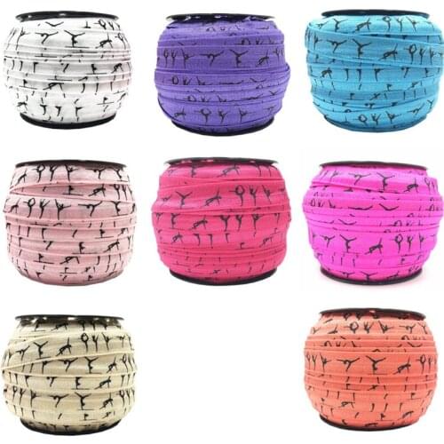 50 Yards Ballet girl Print Fold Over Elastic 16mm Sport FOE Ribbon Webbing For Wedding Gift Hair Band Accessories
