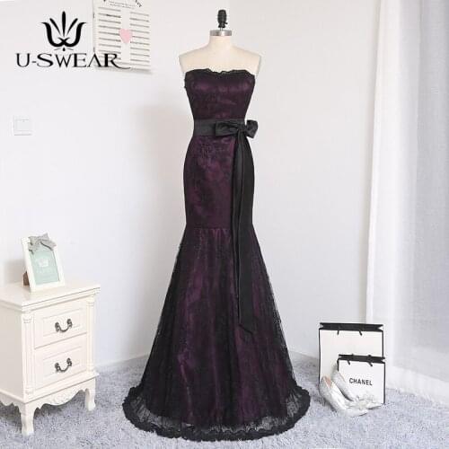 Elegant Purple Black Mermaid Evening Dresses Satin Lace Sweetheart Formal Dress Sleeveless Backless Robe De Soiree Party Gown