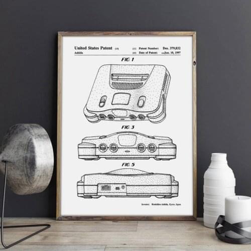 Nintendo 64 Game patent,Gaming wall art , posters, room decor,vintage print,blueprint, gift idea, games wall Decorations