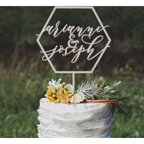Custom name cake topper, Geometric wedding cake topper, Modern Wedding Cake Topper