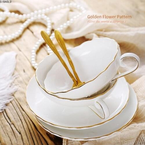 European Style Flower Design Coffee Set 200ml Tea Set Gold Painting Business Gift Ceramic Coffee Cup and Saucer for Tea Time