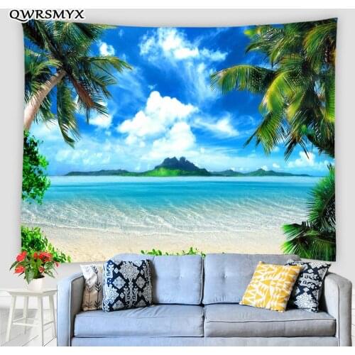 Ocean Beach Coconut Tree Landscape Tapestry Aesthetic Natural Landscape Wall Hanging Living Room Bedroom Decor Wall Tapestries