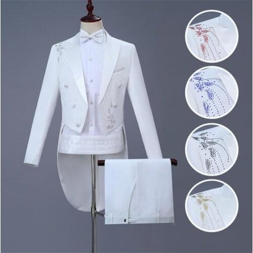 White blazer men tuxedo suit set with pants mens wedding suits costume singer costime homme stage clothing formal dress