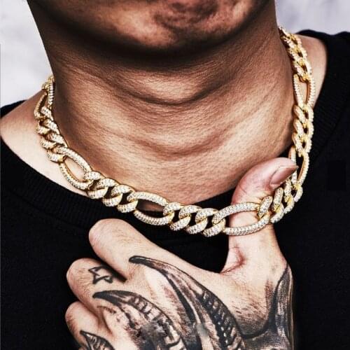 Iced Out 12mm Width Figaro Chain Cuban Necklace Hiphop Bling 5A CZ Cubic Zirconia Cuban Chain Heavy Rock Punk Men Boy Jewelry