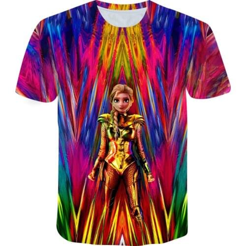 Summer Children Frozen Anna Elsa Print Short Sleeve T Shirt Kids Girls Cartoon Tshirt Tops Plsu Size 6XL