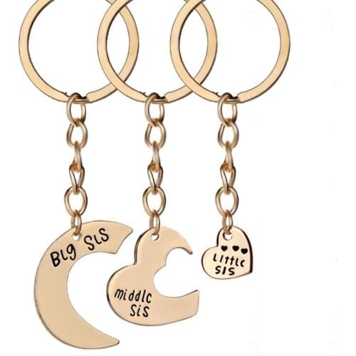 Fashion 3-piece Set Good Sister Keychain Heart-shaped Stitching Black Alphabet Pendant Alloy Temperament Girl Jewelry Gift Hot