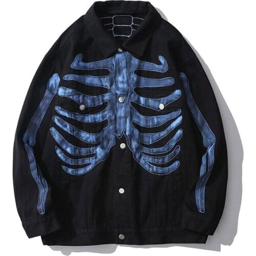 2021 Skull Print Men Denim Jacket Punk Rave Jean Bomber Jacket Coat Hip Hop Cowboy Mens Fashion Clothing