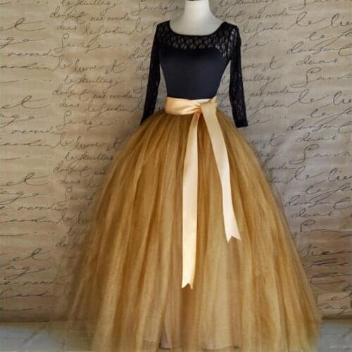 Newest Long Tulle Skirt Female Customized High Waist Tutu Skirt Floor Length A-line Maxi Skirts Ribbon Waistline Plus Size Skirt