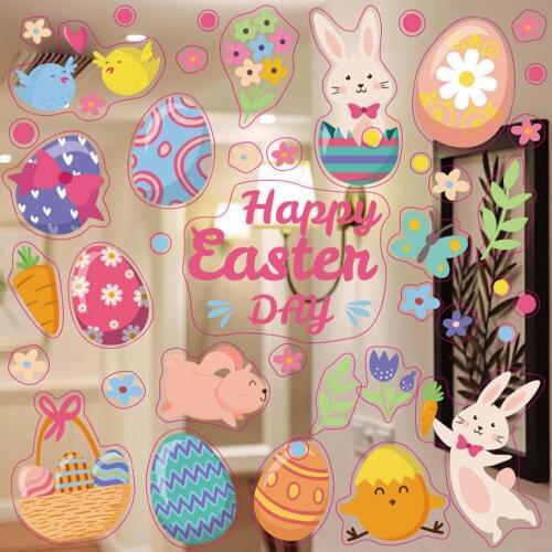 Easter Window Sticker Bunny Easter Party Decoration Eggs Easter Rabbit No Glue Electrostatic Cling Window Sticker Easter Gift
