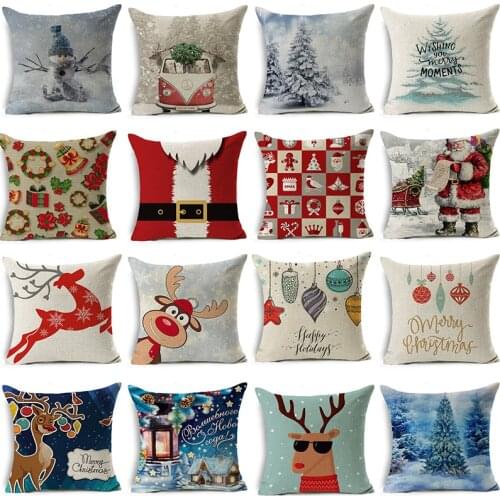 CANIRICA Christmas Pillow Sofa Cushion Cover 45x45cm Christmas Decorations For Home Pillow Cover Linen Funda Cojin Home Decor