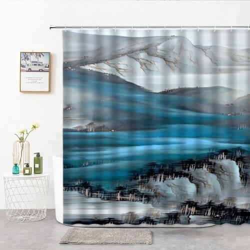 Shower Curtains Chinese Style Mountain Water Landscape Ink Painting Ocean For Bathroom Decoration Curtains Bath Things For Home