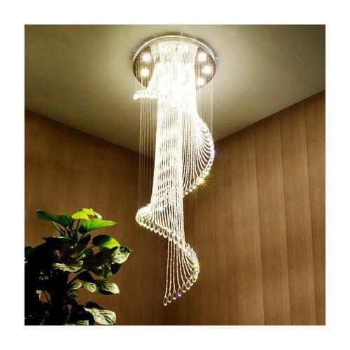 Modern Spiral Crystal Droplights Long Crystal Chandeliers Lights Fixture Home Indoor Stairway Lobby Hanging Lamps D80cm*H260cm