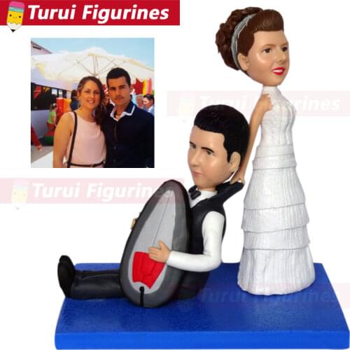 Surfing ended wedding figurines cake topper customized polymer clay dolls from people photos Chinese Clay Figurines personalized