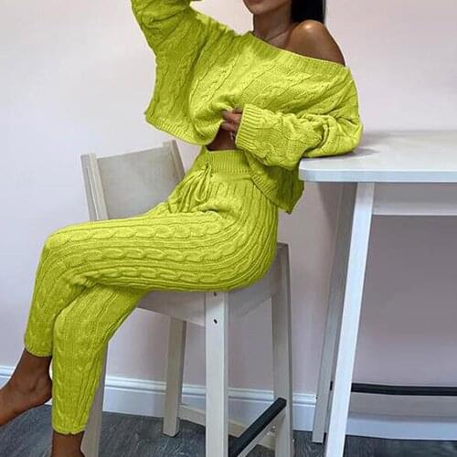 Ladies Knitted Sweaters 2 Pieces Sets Women Fashion Solid Outfits Autumn Winter Sets O Neck Suits Streetwear Joggers Tracksuit