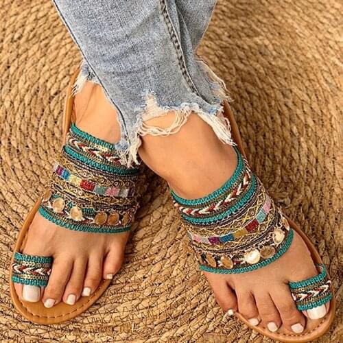 Comemore Women Shoes Summer Greek Style Boho Folk-Custom Ladies Flat Slippers Casual Breathable Comfortable Beach Women Sandals