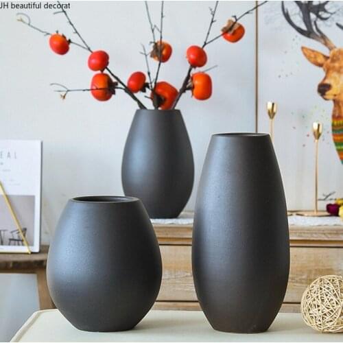 Nordic Living Room Decoration Flower Arrangement Dried Flower Simulation Flower Table Decoration Pure Black Simple Ceramic Vase