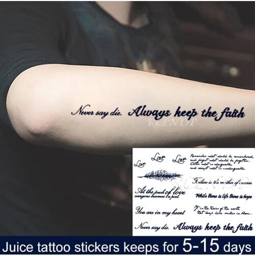 Waterproof Temporary Juice ink Sticker English Word Sentence Feather Fruit Gel Long lasting Tattoo Art for Men Women