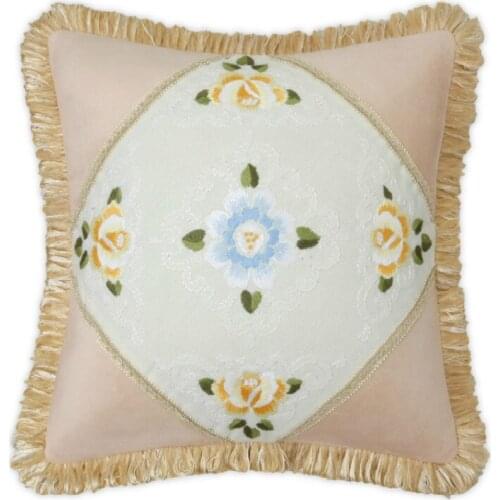 High quality flannel color cotton and linen fabric Chinese classical lace pillow gorgeous embroidery thread ribbon embroidery