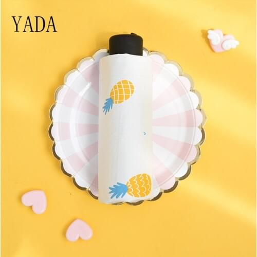 YADA 2020 INS Light Mini Fruit Pineapple Umbrellas Rainy Five Pocket Folding Cartoon Umbrella For Women Men UV Umbrella YD200038