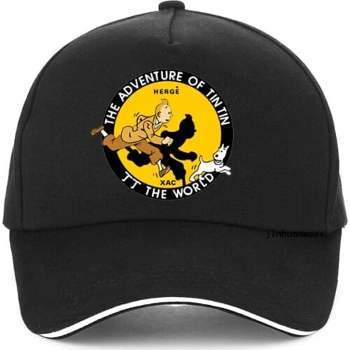 The Adventures of Tintin Cartoon Comic cap Fox Terrier Snow Dog Funny Baseball cap Fashion Tintin Adventure Time Print Snapback