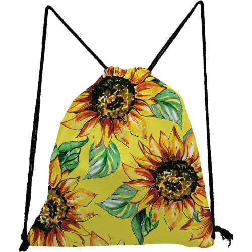 Yellow Floral Printed Backpack Sunflower Pretty Drawstring Bags Fashion Unisex Storage Bag Large Capacity Shoe Bag to School