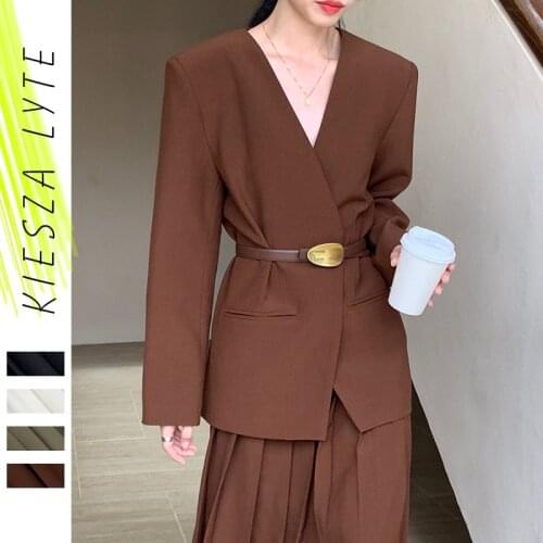 Women Suit Blazer Women 2021 Fashion French V Neck Long Sleeve Pockets Coat Female Outerwear Chic Tops