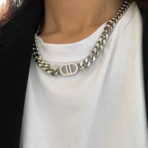 Punk Thick Exaggerated Retro D Letters Necklace Womens Stainless Steel Choker Necklace Chain Necklaces For Girl Jewelry Gift