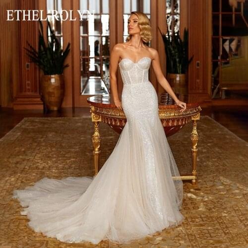 ETHEL ROLYN Mermaid Wedding Dress 2021 Shimmering Beaded Lace Backless Bride Sweetheart With Shawl Sleeveless Bridal Gown