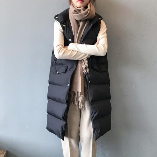 Winter New Mid-Length Cotton Casual Womens Fashion Sleeveless Slim Solid Color Bread Warm Jacket Vest Doudoune Sans Manche
