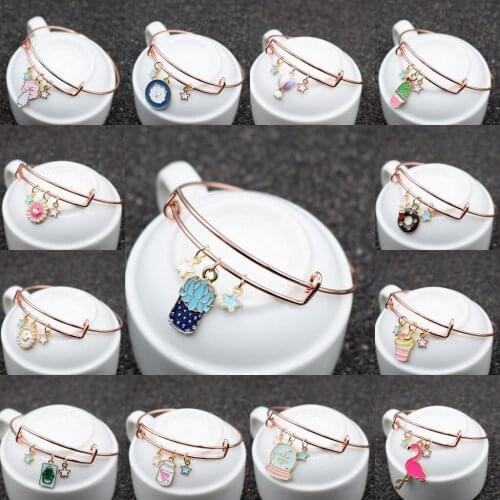 1PC Drop Oil Pendant Bracelet Rose Gold Alloy Candy Color Sweet Small Fresh Jewelry