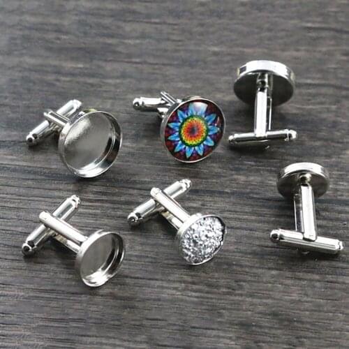 10pcs/ lot 12mm and 16mm Rhodium and Silver Plated Copper Cufflink Base Cuff Link Settings Cabochon Cameo Base