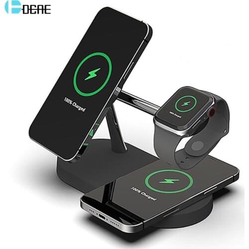 15W Magnet Qi Fast Wireless Charger Station For iPhone 12 Mini Pro Max Magnetic Charging Stand for Airpods Apple Watch 6 5 4 3 2